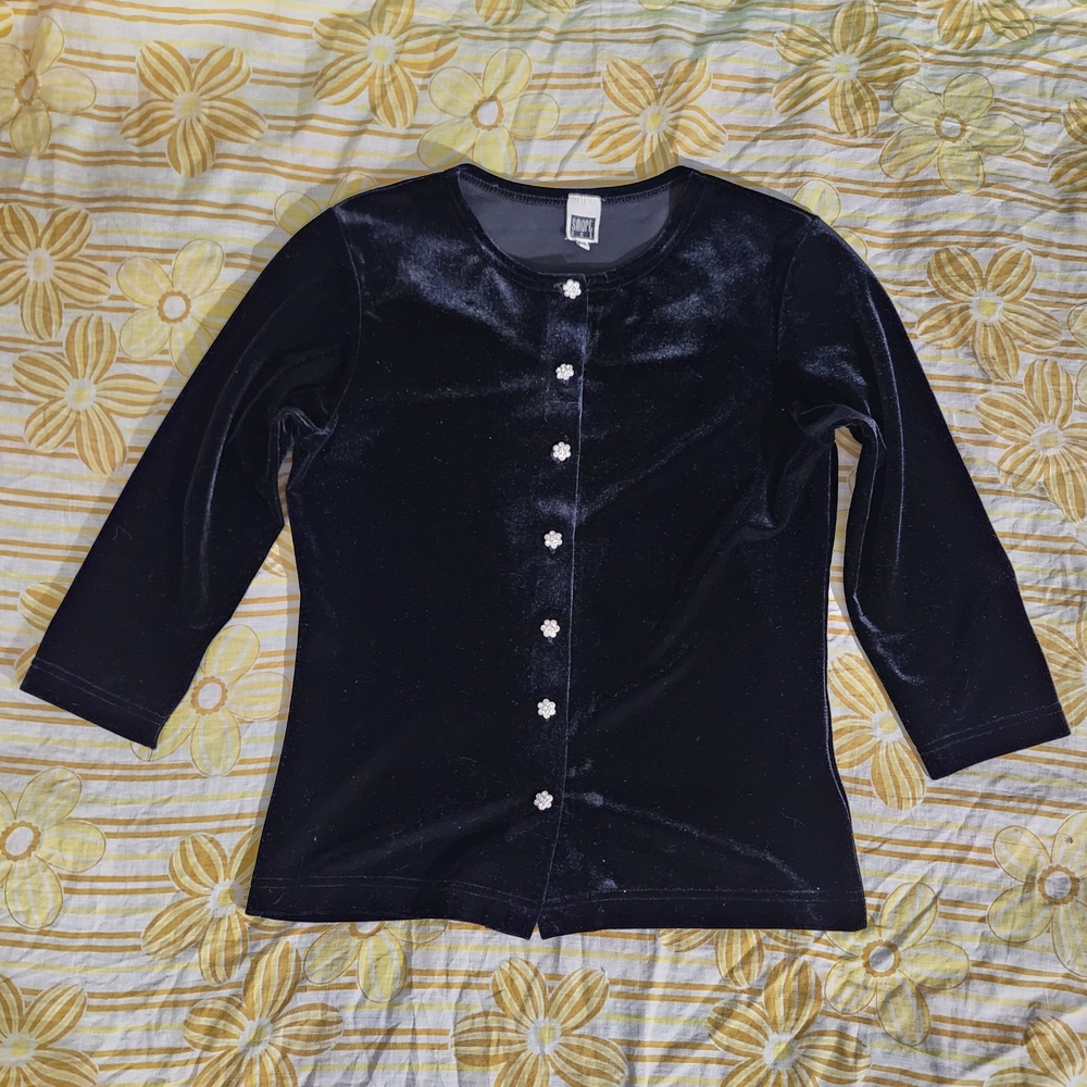 Smart Set Black Velvet Button Down Shirt